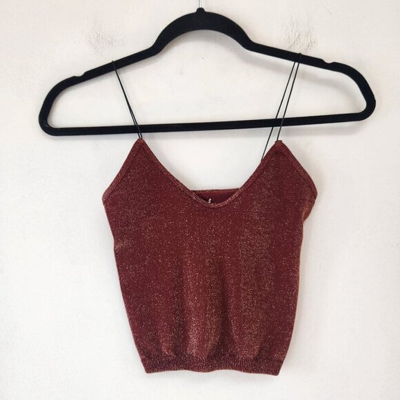Intimately Free People Skinny Strap Crop Top Red Shimmer Seamless Brami XS/S - Picture 2 of 5